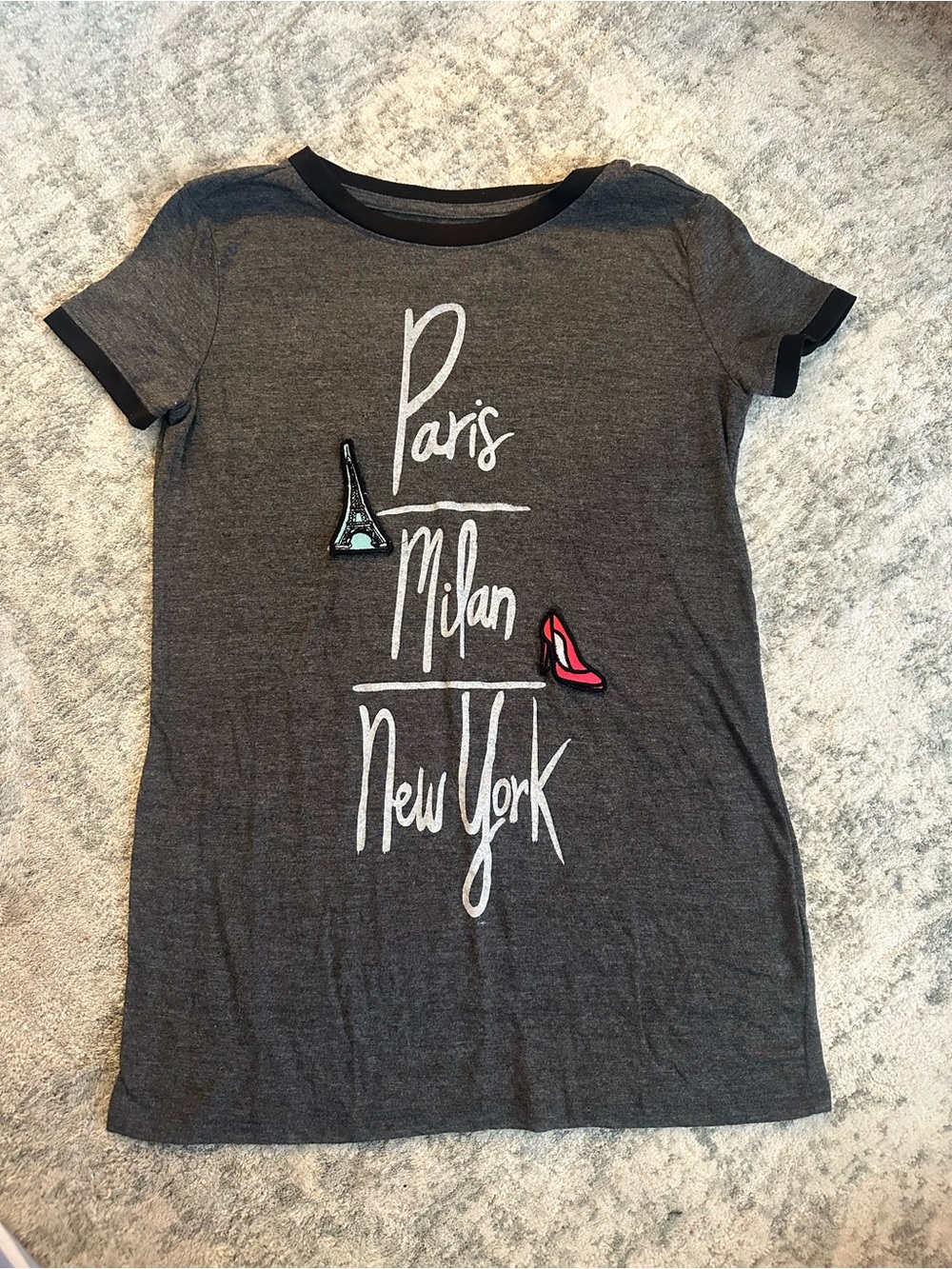 The Spring Shop Charcoal Graphic Ringer Tee - Paris Milan New York